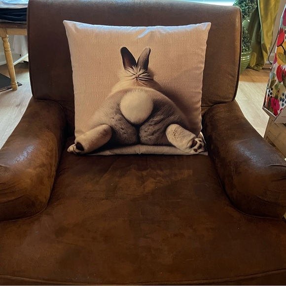 Cute Bunny Rear End Decorative Pillow Cover, 18x18”, Easter/Spring Decor - Picture 3 of 4